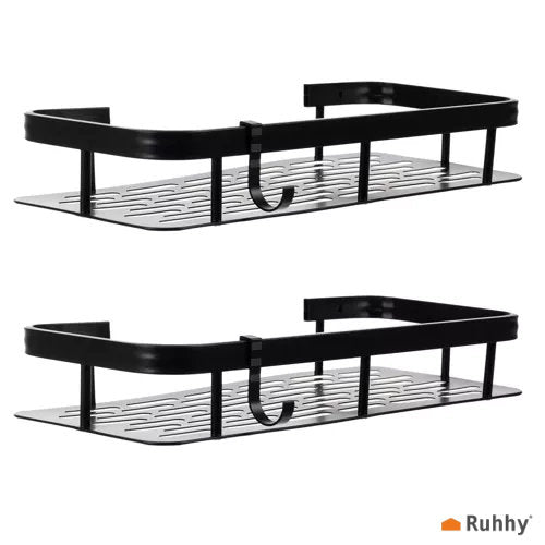 Ruhhy 23170 Duschablagen aus Aluminium, Schwarz, 2er-Set