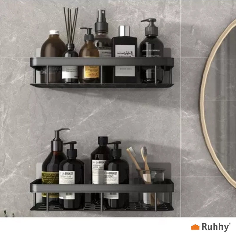 Ruhhy 23170 Duschablagen aus Aluminium, Schwarz, 2er-Set