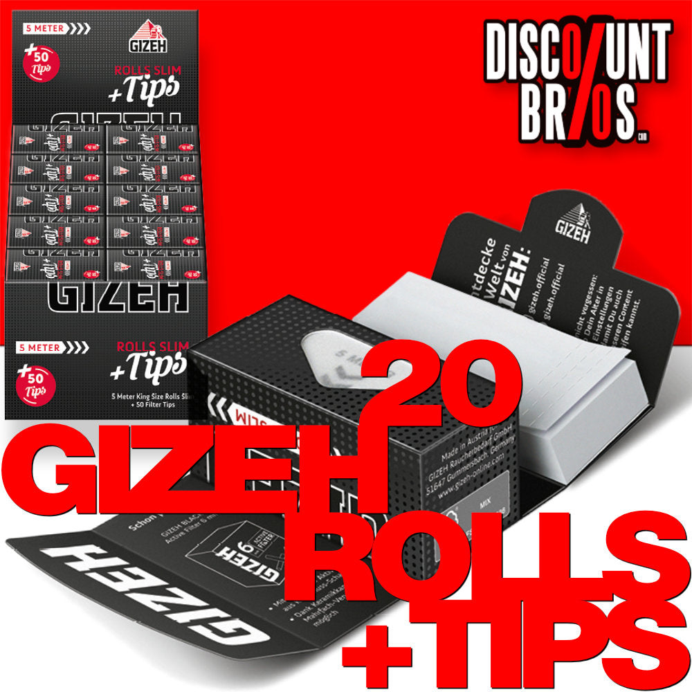 20er Verkaufsdisplay GIZEH Black Rolls Slim + Tips
