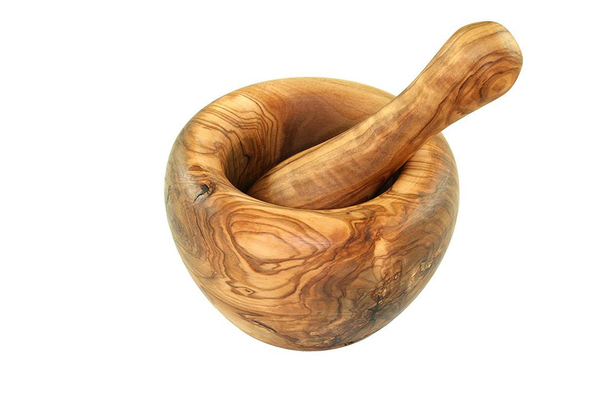 olivenholz-erleben | Mörser mit Stössel aus Olivenholz ca. 14 cm