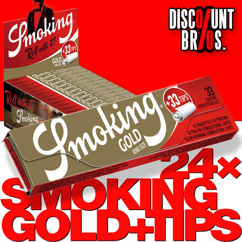 24 × SMOKING GOLD King Size Papers + Tips 33 Blatt Zigarettenpapier mit Filter
