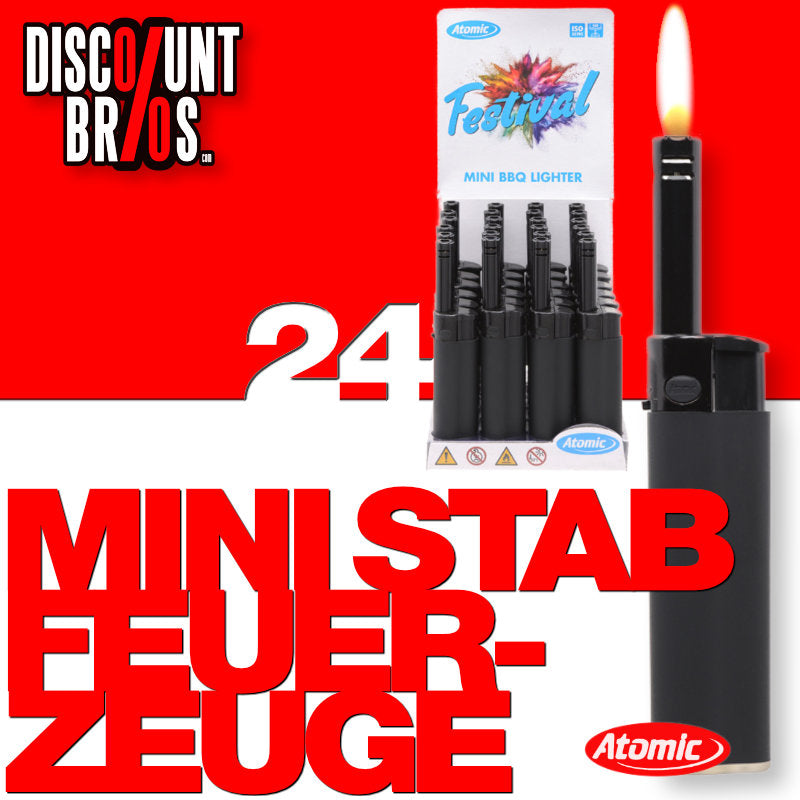24er-VERKAUFS-DISPLAY ATOMIC® Feuerzeug MINI STABFEUERZEUG Rubber Schwarz