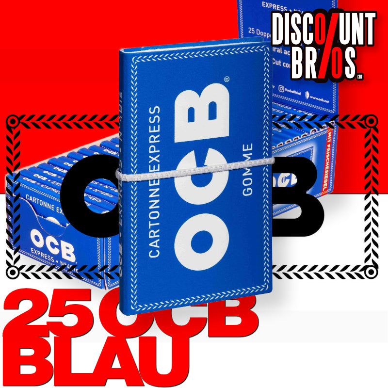 25 Stk. Verkaufsdisplay OCB Blau mit Gummizug Zigarettenpapier Double Window Papers 125 Hefte à 100 Blatt