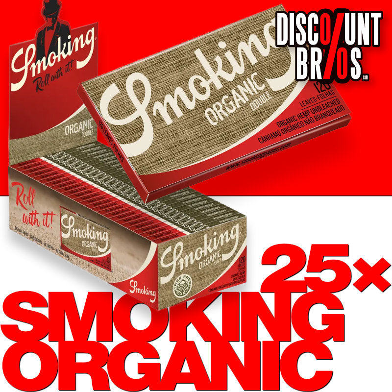 Verkaufsdisplay 25 Briefchen SMOKING ORGANIC Double Window Papers UNGEBLEICHT Zigarettenpapier