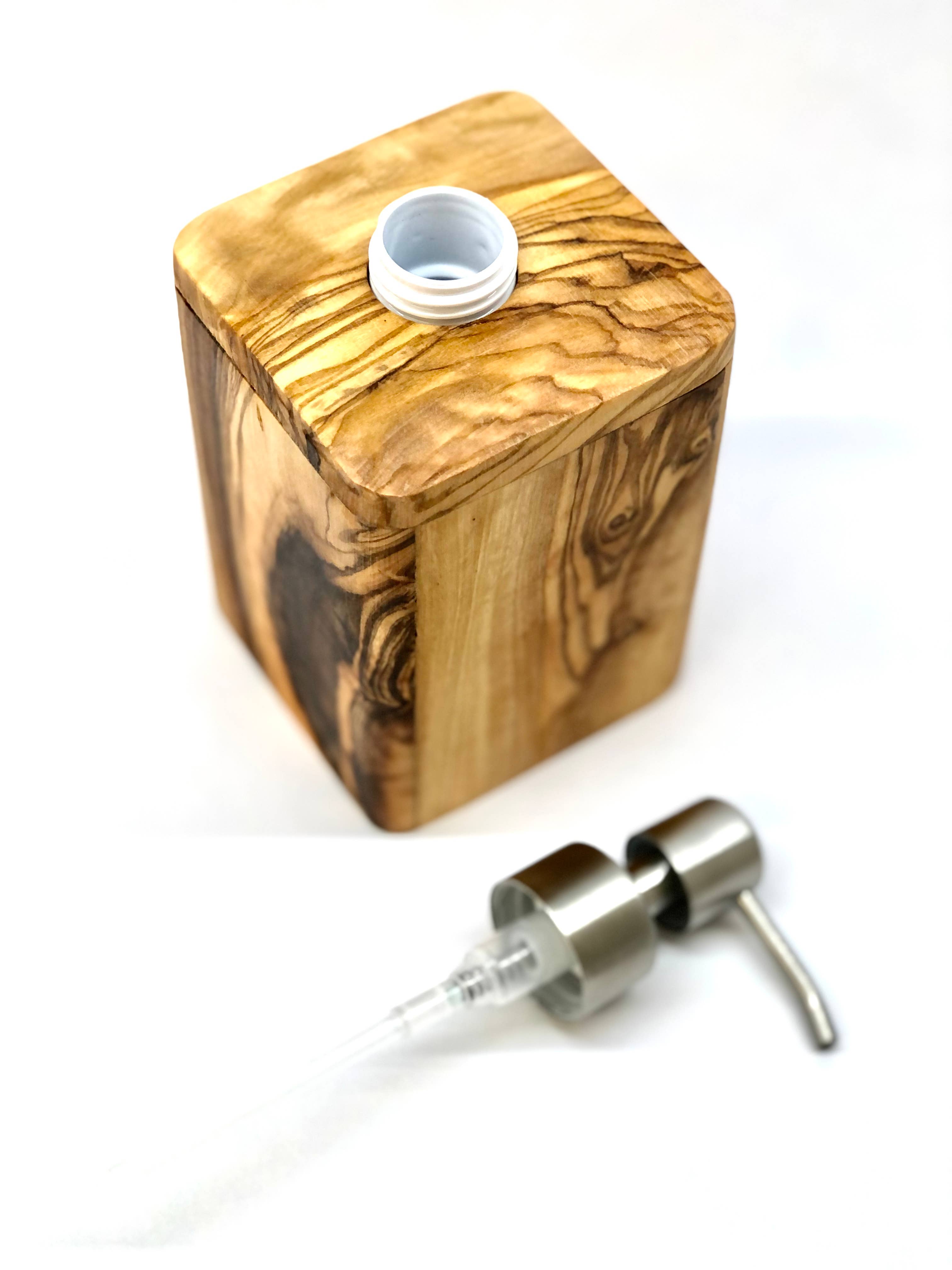 olivenholz-erleben | Seifenspender ENJOY mit Spender aus Edelstahl | gefertigt in Deutschland