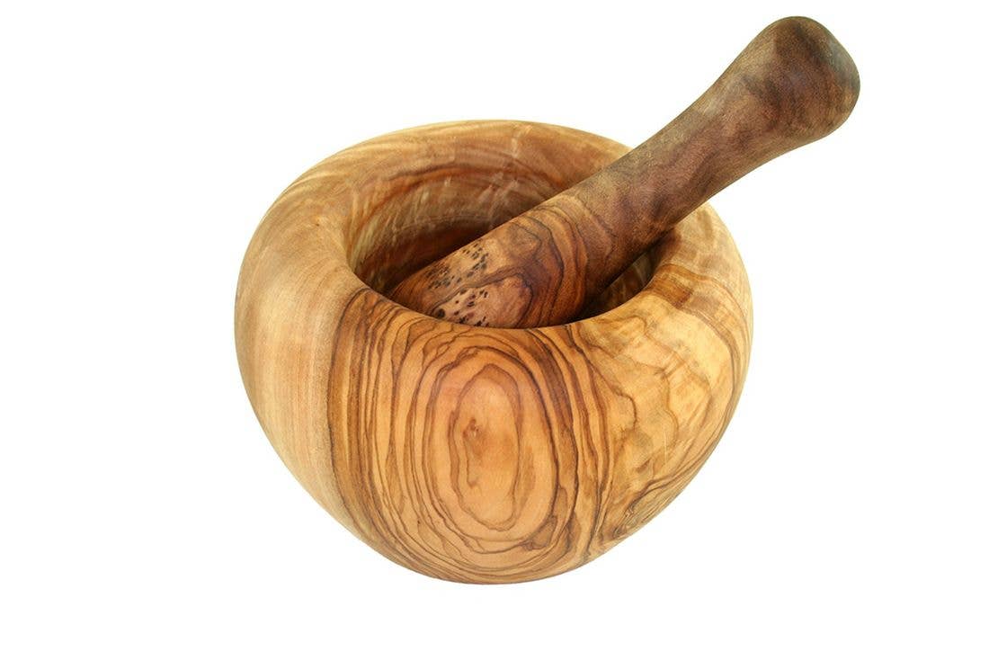 olivenholz-erleben | Mörser mit Stössel aus Olivenholz ca. 14 cm