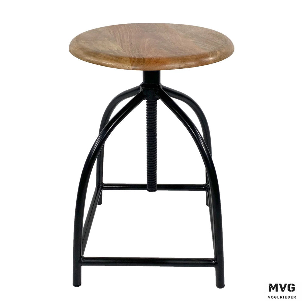 2er Set Drehhocker Liverpool Mangoholz und Metall höhenverstellbar