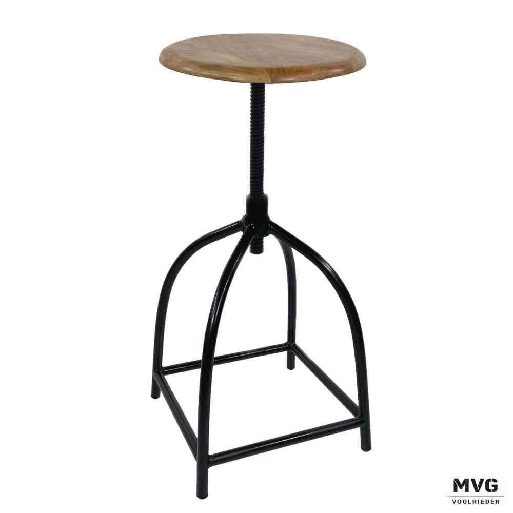 2er Set Drehhocker Liverpool Mangoholz und Metall höhenverstellbar