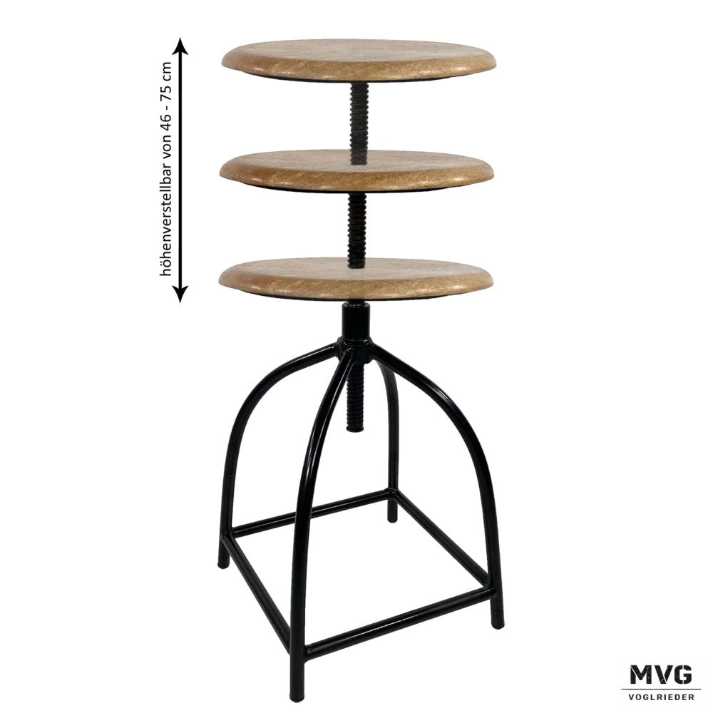 2er Set Drehhocker Liverpool Mangoholz und Metall höhenverstellbar