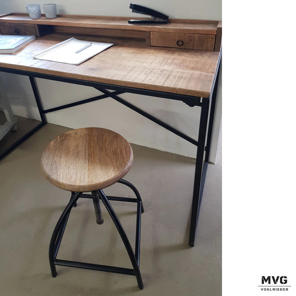 2er Set Drehhocker Liverpool Mangoholz und Metall höhenverstellbar