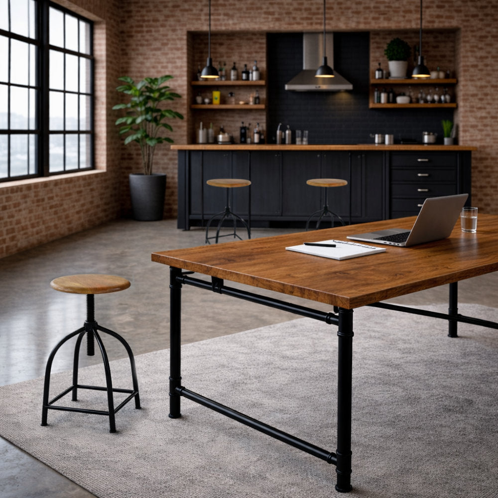 2er Set Drehhocker Liverpool Mangoholz und Metall höhenverstellbar