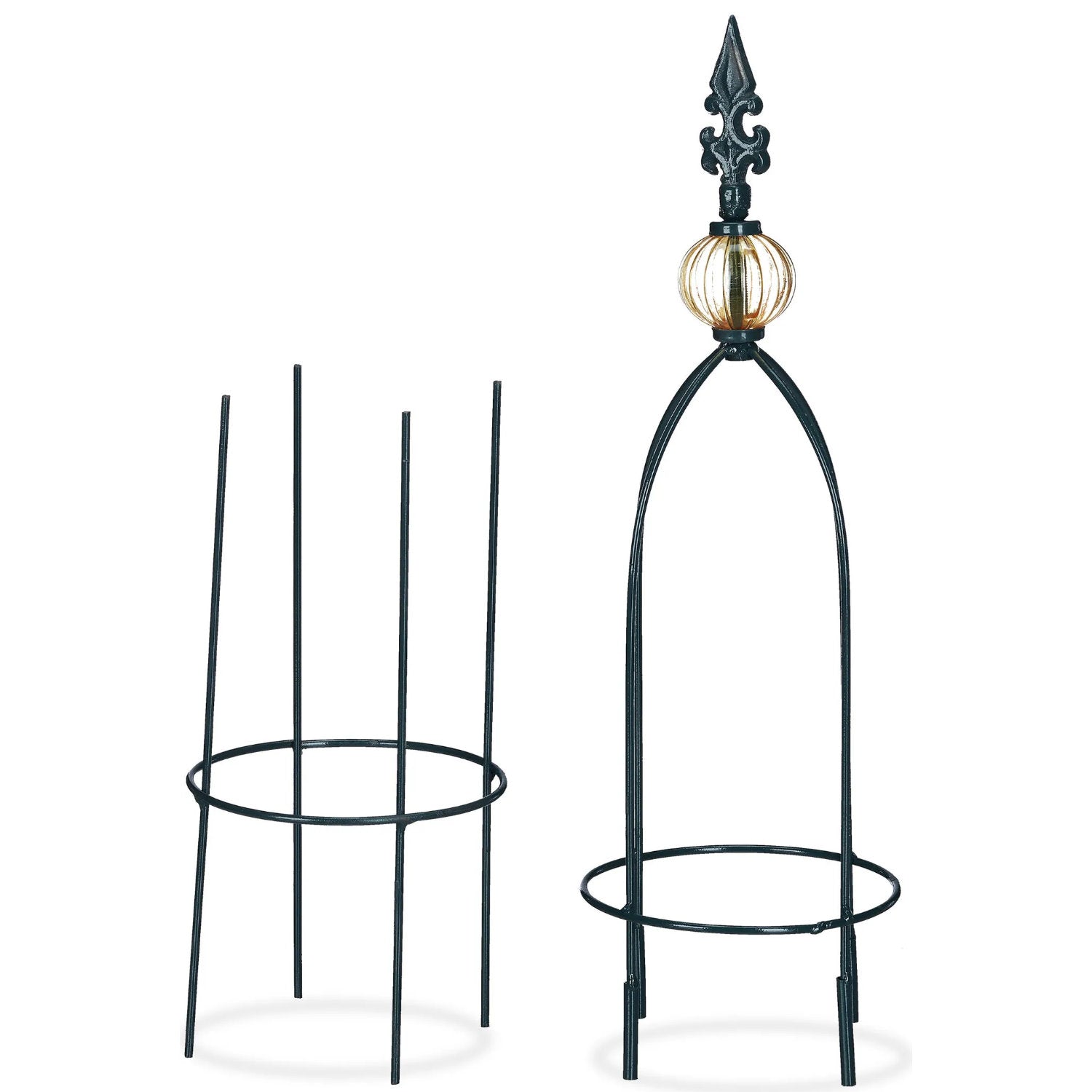 2er Set RANKHILFE Obelisk aus Metall in dunkelgrün