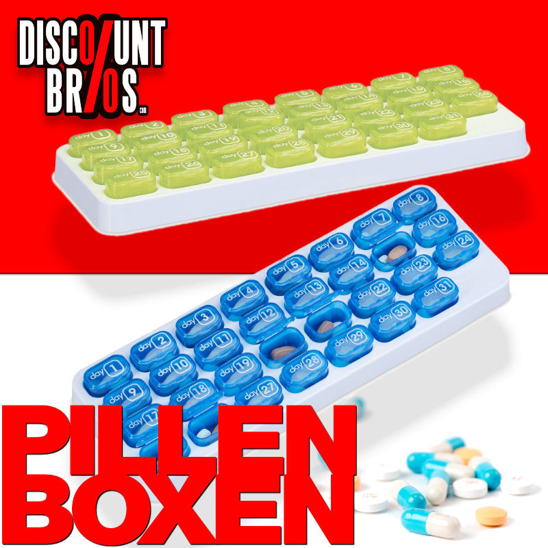 2er Set Tablettenbox PILLENBOX Pillendose mit 31 Fächern pro Box – Pillenorganizer für einen Monat