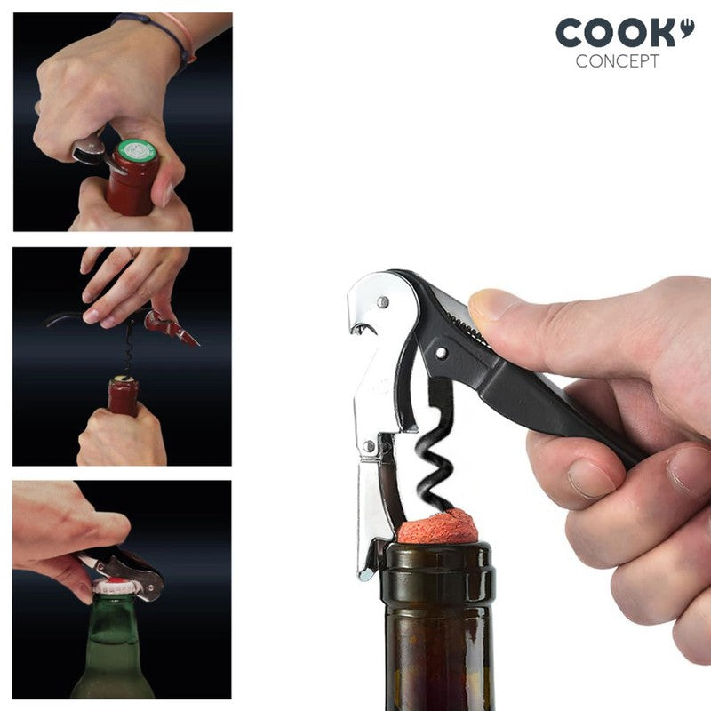 3-in-1 KORKENZIEHER und Flaschenöffner Kellnermesser Edelstahl ROT SCHWARZ oder GRAU