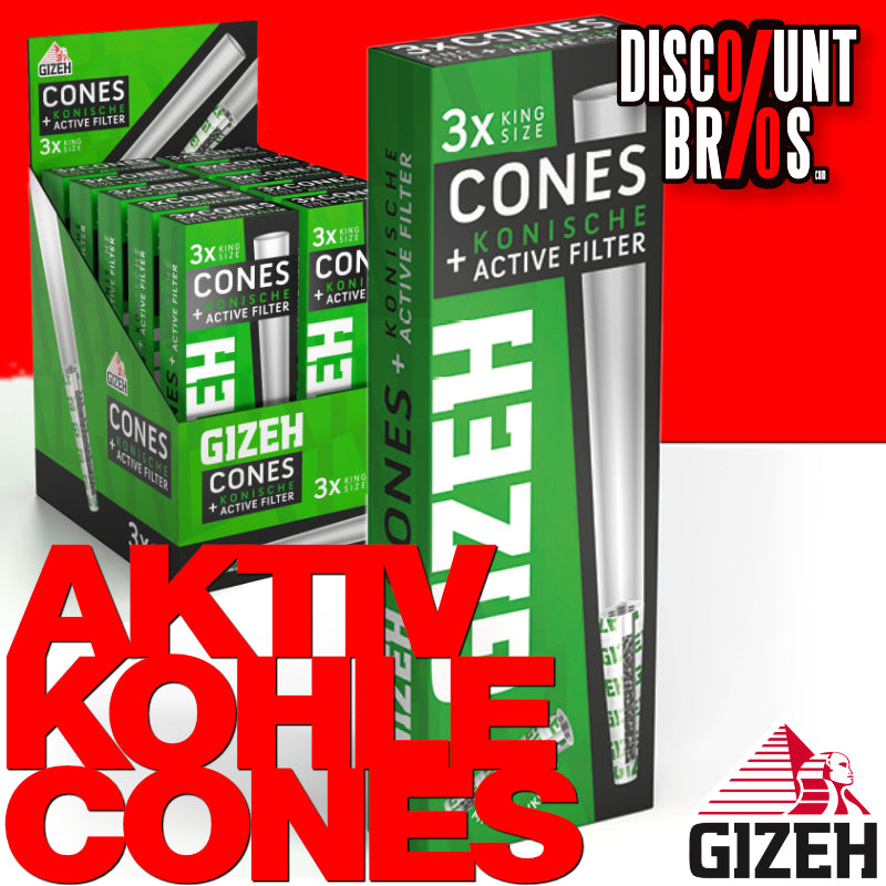 30 Stk. GIZEH Cones Black Papers mit konischen Active Filtern Zigarettenfilter Aktivkohlefilter mit Kokoskohle DISPLAY