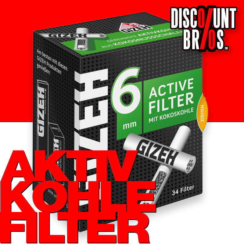 34 Stk. GIZEH BLACK® Tips Aktivkohlefilter Filter Zigarettenfilter 6mm EXTRA-SLIM