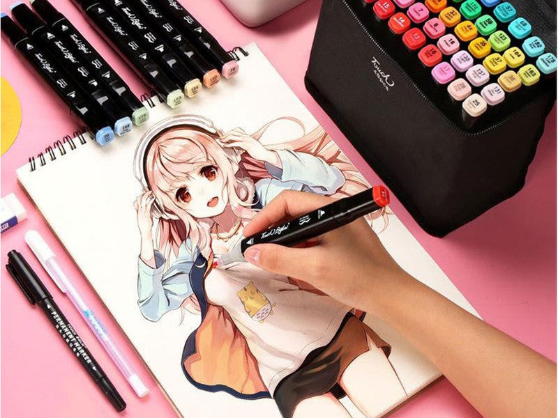 80 Touch PERMANENT-MARKER SET 80-teilig wasserfeste Doppelspitz Filzstifte mit Tragetasche