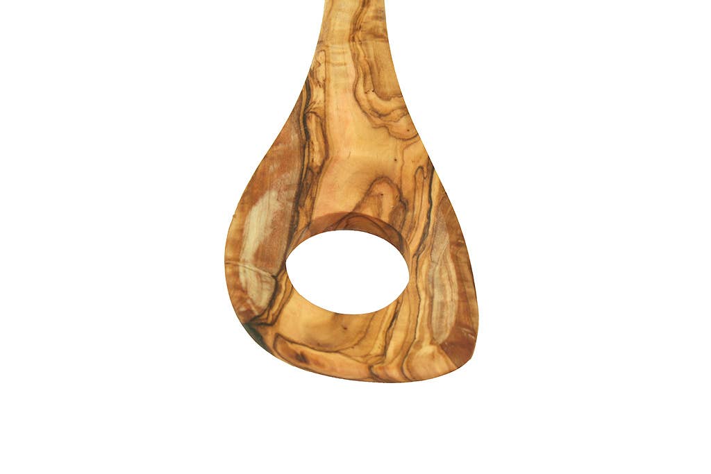 olivenholz-erleben | Kochlöffel mit Loch | Risotto-Löffel Fondue-Kelle 30 cm | gefertigt in Deutschland