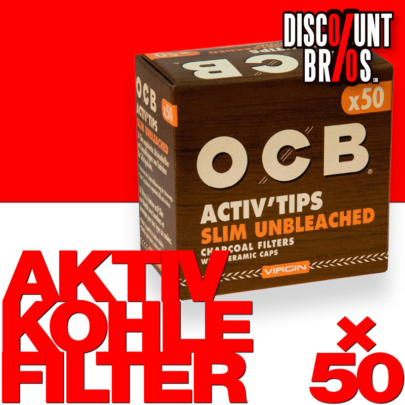 50 Stk. OCB VIRGIN Activ Tips Filter Unbleached Aktivkohlefilter 7mm SLIM