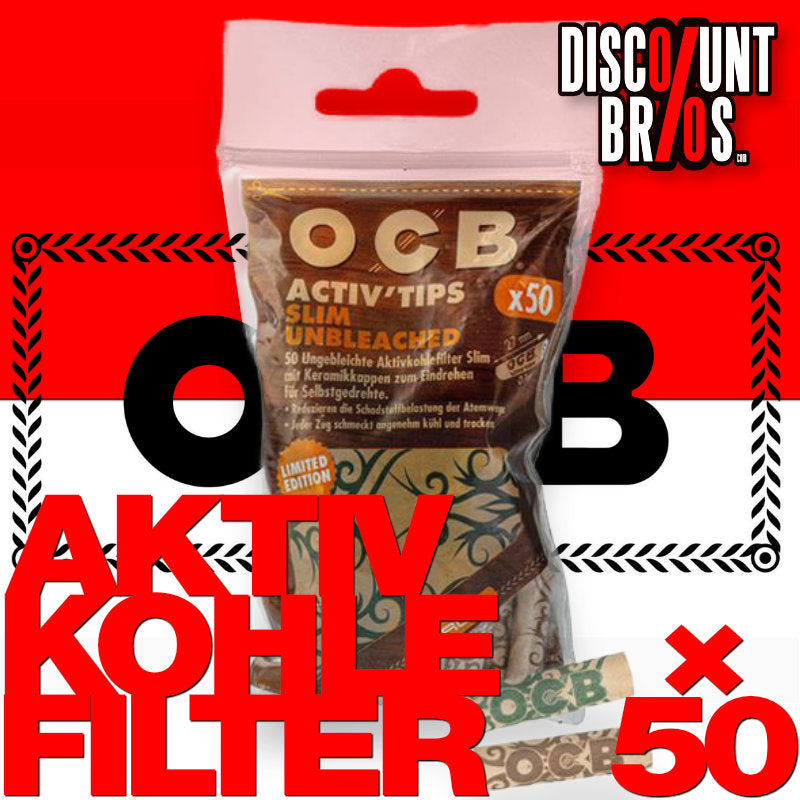 OCB Activ Tips Slim Unbleached Limited Edition Aktivkohlefilter 7 mm, 50 Filter im Beutel