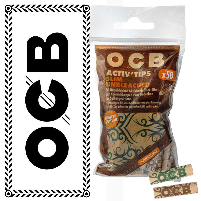 OCB Activ Tips Slim Unbleached Limited Edition Aktivkohlefilter 7 mm, 50 Filter im Beutel