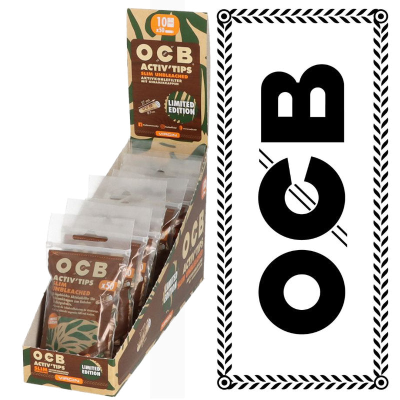 OCB Activ Tips Slim Unbleached Limited Edition Aktivkohlefilter 7 mm, 50 Filter im Beutel