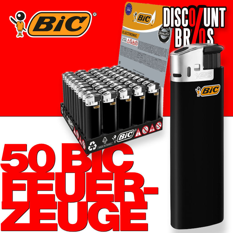50er Verkaufsdisplay Elektronisches BIC® MAXI FEUERZEUG Piezo Schwarz/Silber