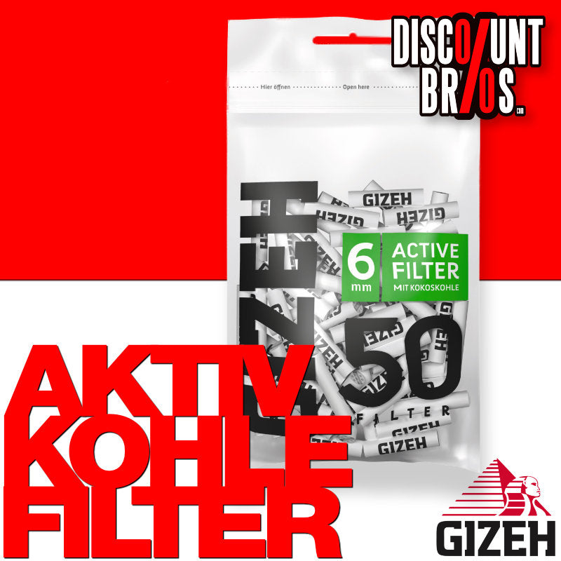 50 Stk. GIZEH BLACK Active Tips Aktivkohlefilter Filter Zigarettenfilter 6mm EXTRA-SLIM