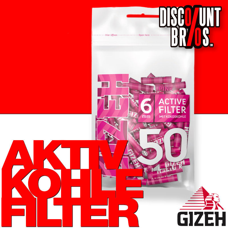 50 Stk. GIZEH PINK Active Tips Aktivkohlefilter Filter Zigarettenfilter 6mm EXTRA-SLIM