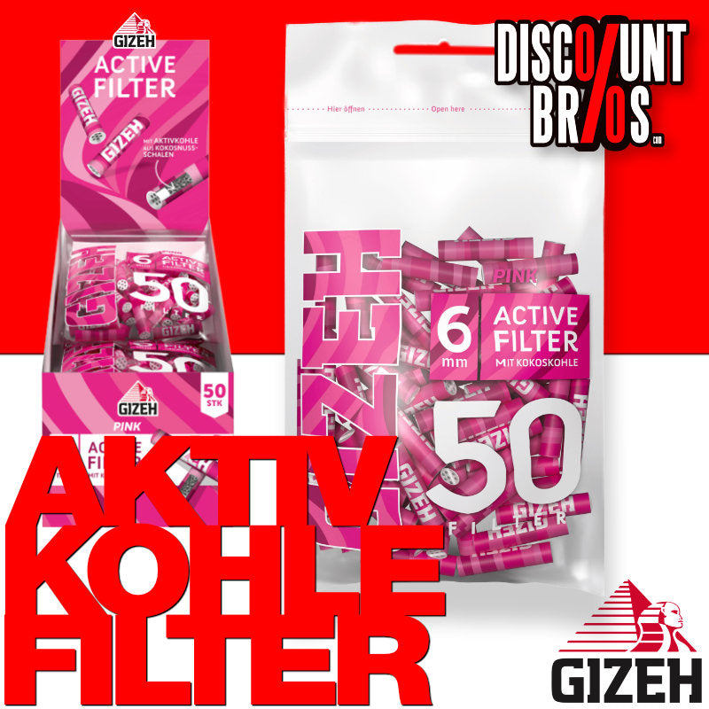 500 Stk. GIZEH PINK Active Tips Aktivkohlefilter Filter Zigarettenfilter 6mm EXTRA-SLIM