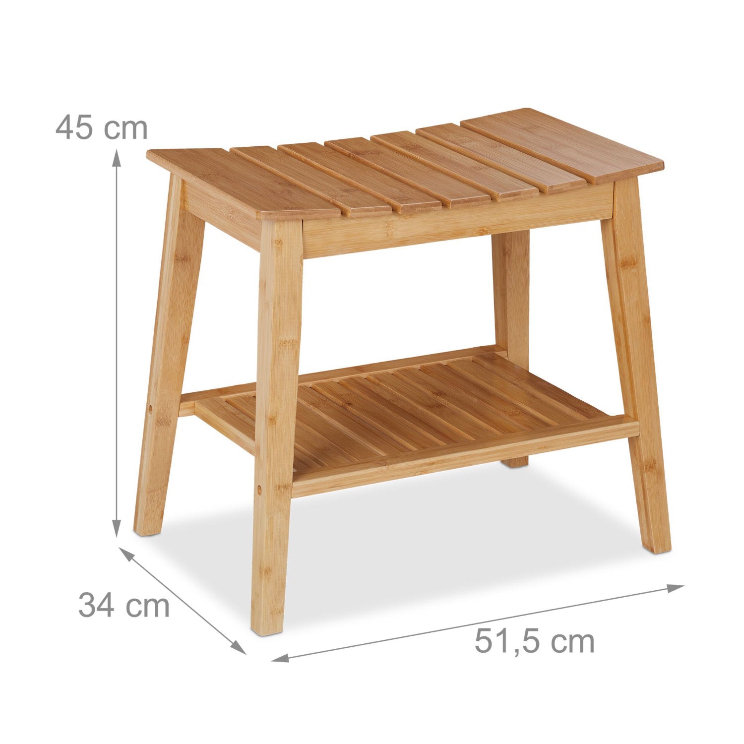 Badhocker mit Ablage aus Bambus Holz 52×32cm