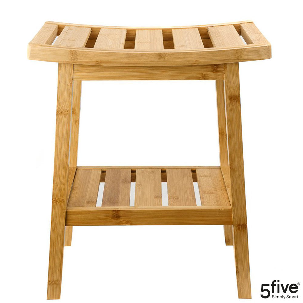 Badhocker mit Ablage aus Bambus Holz 40×25cm