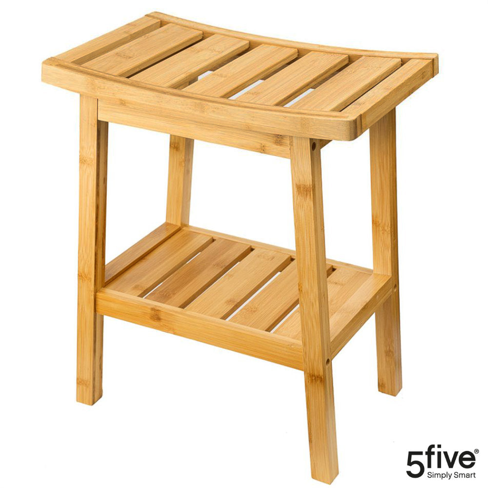 Badhocker mit Ablage aus Bambus Holz 40 × 25 cm 5five