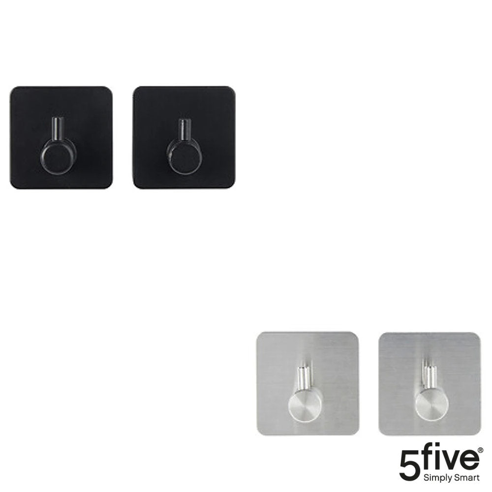 5five Stiky selbstklebende Einzelhaken 2er-Set, Silber oder Schwarz