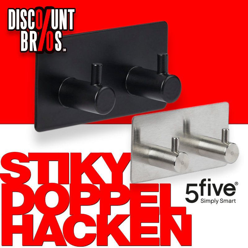 5five Stiky+ selbstklebender Doppelhaken 9 × 2,8 cm, Silber oder Schwarz