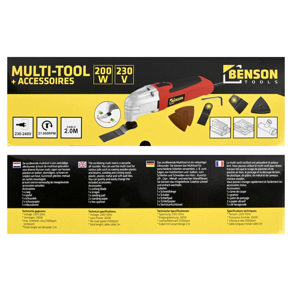 BENSON Multi Tool Set 180W 230V oscillierendes Multifunktionswerkzeug mit 7 teiligem Zubehör