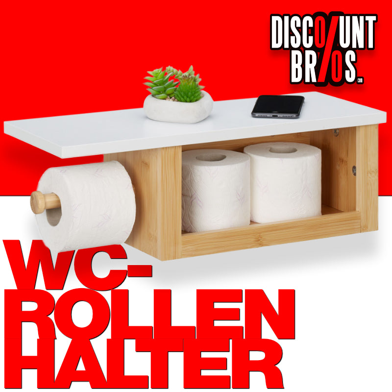 Toilettenpapierhalter WC-PAPIER-HALTER mit Ablage und Fach aus Bambus-Holz