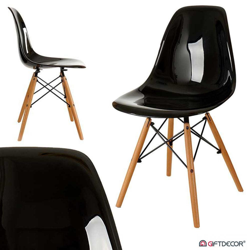 Skandinavischer Designer STUHL Esszimmerstuhl | Kunststoff Sitz und Beine aus Holz SCHWARZ (Kopie)