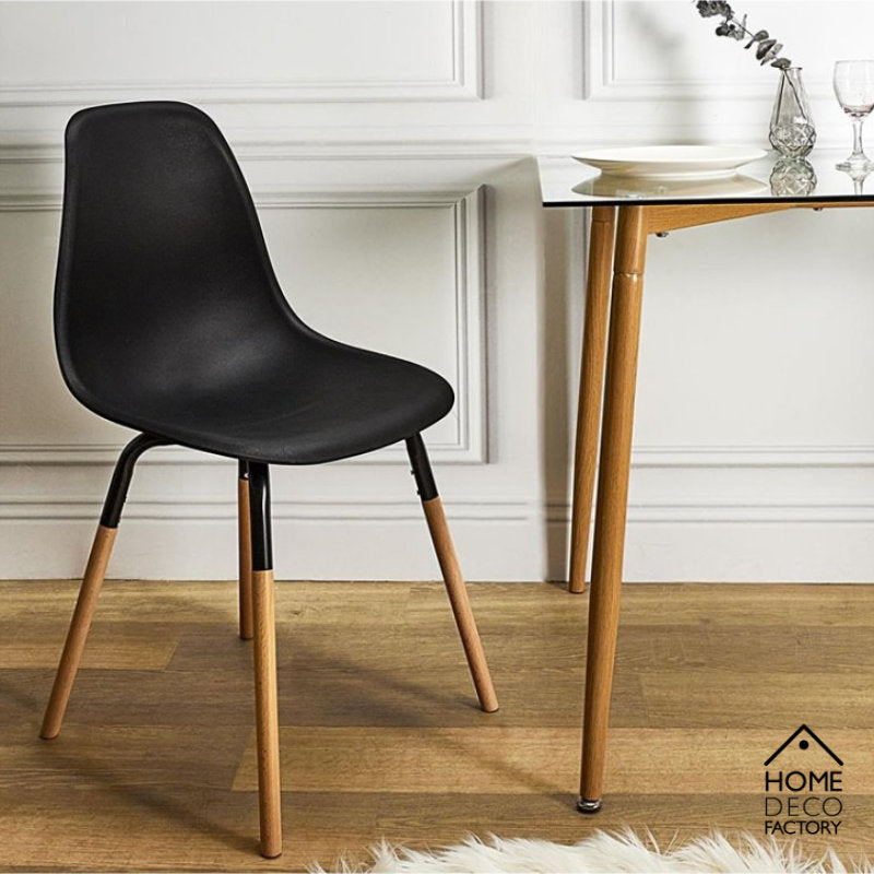 Skandinavischer Designer STUHL Esszimmerstuhl | Kunststoff Sitz und Beine aus Holz SCHWARZ