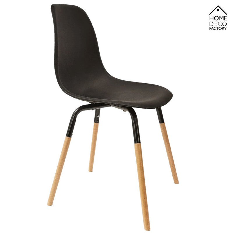 Skandinavischer Designer STUHL Esszimmerstuhl | Kunststoff Sitz und Beine aus Holz SCHWARZ