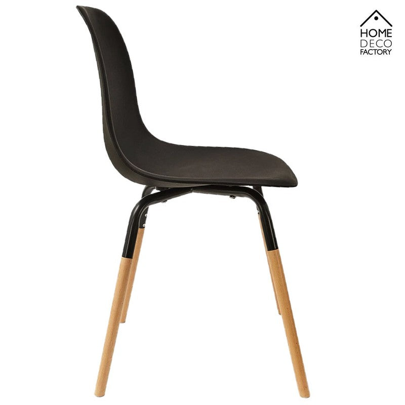 Skandinavischer Designer STUHL Esszimmerstuhl | Kunststoff Sitz und Beine aus Holz SCHWARZ