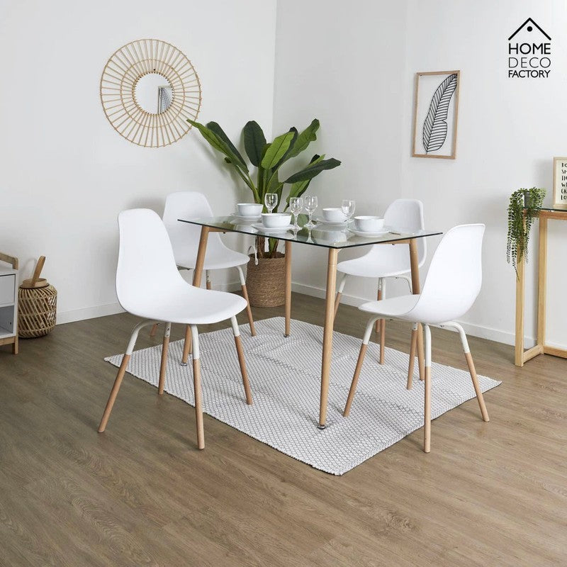 Skandinavischer Designer STUHL Esszimmerstuhl | Kunststoff Sitz und Beine aus Holz WEISS