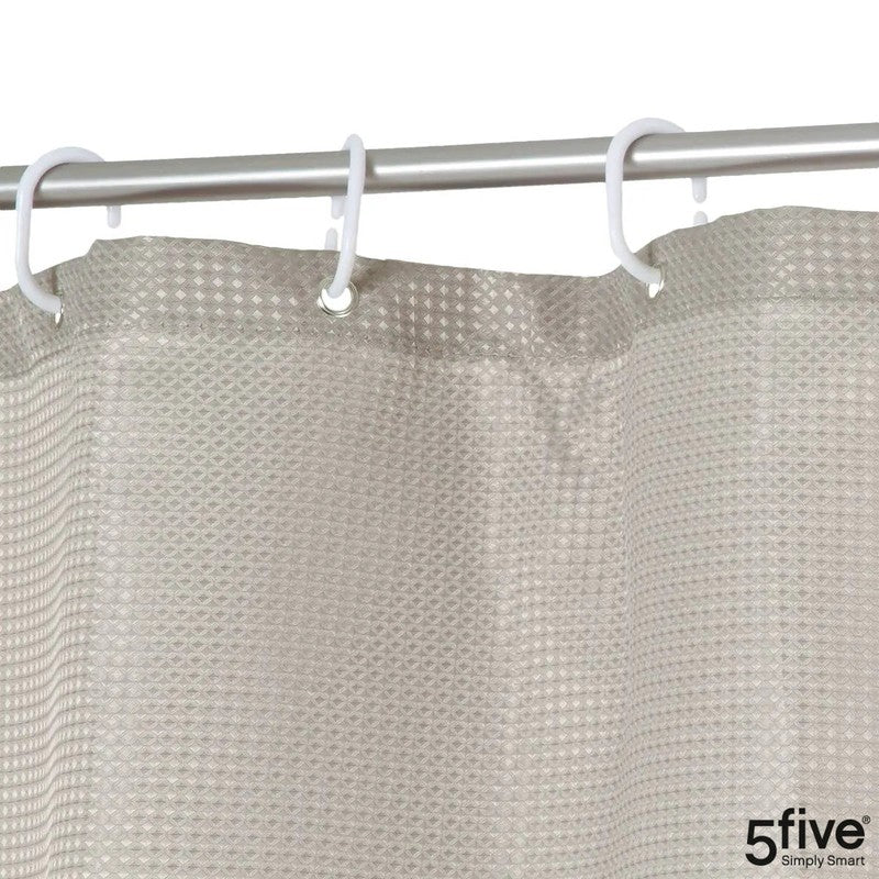 5five Textil DUSCHVORHANG Polyesterstoff mit Waffelstruktur MODERN + 12 Ringe 180×200cm TAUPE