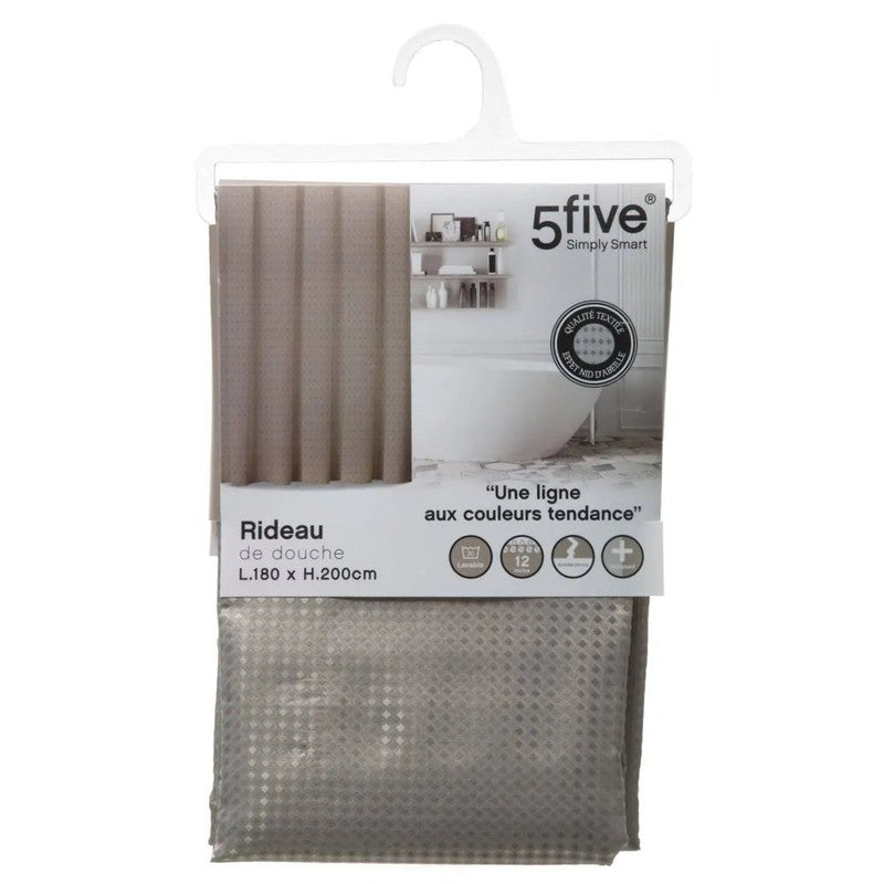 5five Textil DUSCHVORHANG Polyesterstoff mit Waffelstruktur MODERN + 12 Ringe 180×200cm TAUPE