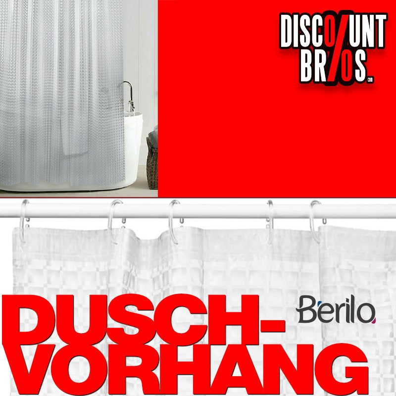 BERILO Transparenter DUSCHVORHANG mit Karo-Design Rautenmuster + 12 Ringe 180×180cm
