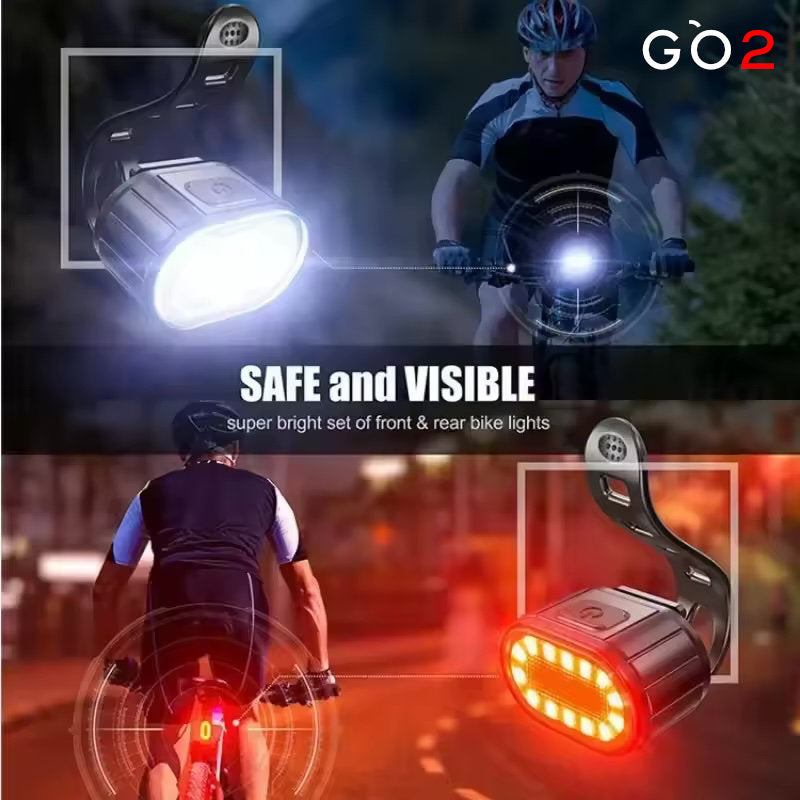 GO2 USB VELOLICHT Set vorne und hinten wiederaufladbare Fahrrad Front- + Rückleuchte 200/50 Lumen