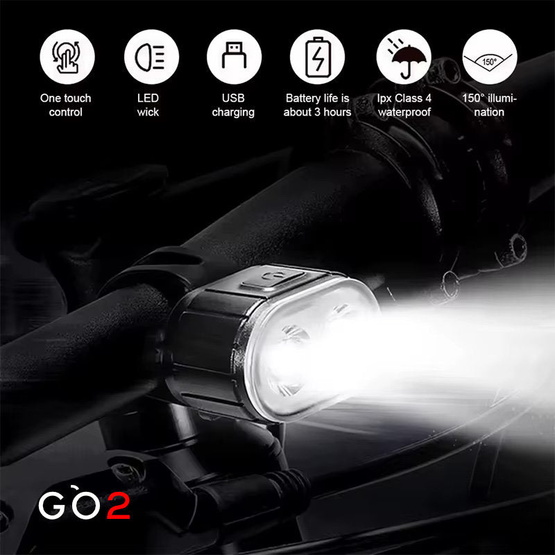GO2 USB VELOLICHT Set vorne und hinten wiederaufladbare Fahrrad Front- + Rückleuchte 200/50 Lumen