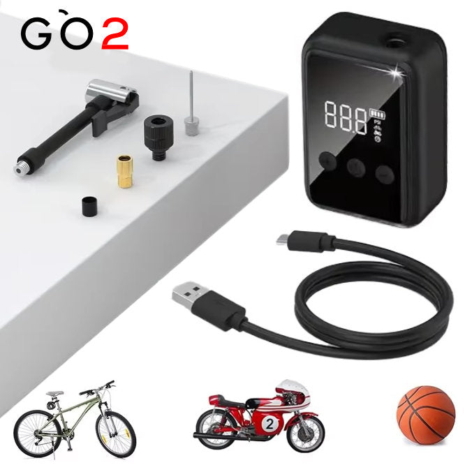 GO2 elektrische Mini Velopumpe 150 PSI USB C mit LCD