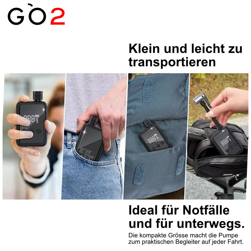 GO2 elektrische Mini Velopumpe 150 PSI USB C mit LCD