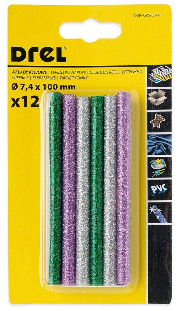 12 Stück Klebesticks Heisskleber HEISSLEIM GLITZER für Heissleimpistole Ø7,4mm L100mm